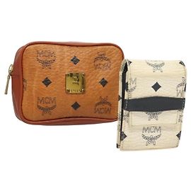 MCM Logogram Vicetos Zigarettenetui Pouch PVC 2Set Weiß Braun Auth bs24507 Braun Weiß