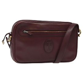 CARTIER Must Line Borsa a Spalla in Pelle Rosso Vino Oro Auth BA1020 D'oro Bordò