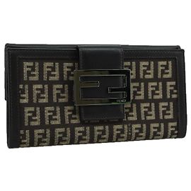 FENDI Zucchino Canvas Wallet Brown Auth am7414V Brown