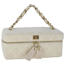 Bolso CHANEL Vanity Chain Wild Stitch de algodón blanco CC Auth 104339AV Blanco
