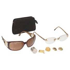 Pochette CHANEL Cuir métal 7Set Noir Or CC Auth bs26962 Noir Doré