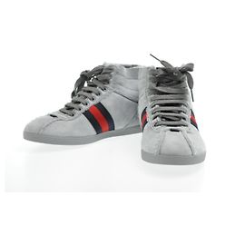 GUCCI Sherry Line shoes Suede 5 1/2 Red Navy Auth am2614sV Red Navy blue