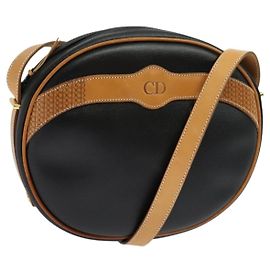 Bolsa de Ombro Christian Dior em Lona PVC Preta e Dourada Auth ep9735 Preto Dourado