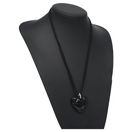 Collar en forma de corazón Baccarat de cristal negro Auth am8639 Negro
