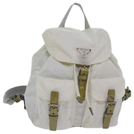 PRADA Backpack Nylon White Silver Auth 85291V Silvery White