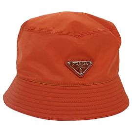 Chapeau seau PRADA en nylon orange Auth 88334V Orange