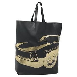 Céline Sac Cabas Vertical en Cuir Mustang Print de CELINE Noir Or Auth bs27989 Noir Doré