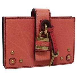 Chloé Chloe Card Case Leather Pink Auth 102045V Pink