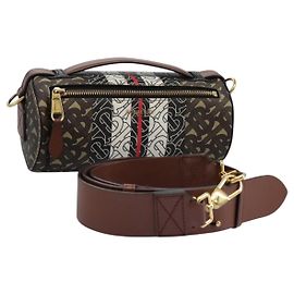 Bolsa de Ombro Monogram Stripe BURBERRY em Couro PVC Marrom Auth 113137V Marrom