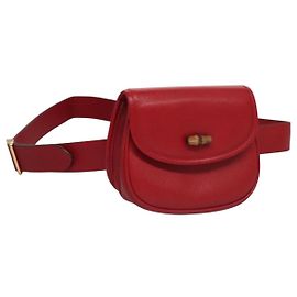 GUCCI Bauchtasche aus rotem Leder Bamboo Auth 113159V Rot