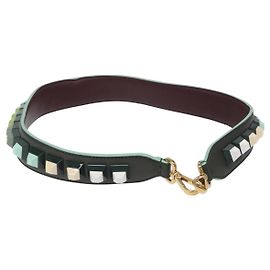 FENDI Sangle en cuir verte dorée Auth MY143V Doré Vert