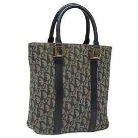 Christian Dior Trotter Canvas Handtasche Navy Gold Auth 124422 Golden Marineblau