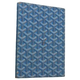 GOYARD Herringbone Note Cover PVC Leather Blue Auth 124792 Blue