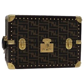 FENDI Zucca Canvas Schmuckkoffer Schmuckbox Schwarz Braun Auth 113789SV Braun Schwarz