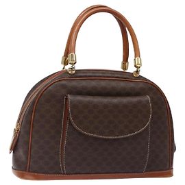 Céline Bolsa de mão em lona Macadam CELINE em couro PVC marrom e dourado Auth gh484 Marrom Dourado