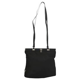 PRADA Shoulder Bag Nylon Black Silver Auth 130183 Black Silvery
