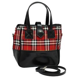 Autre Marque Burberrys Nova Check Blue Label Handtasche Nylon Rot Silber Auth 120591 Silber Rot
