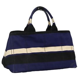 PRADA Canapa GM Sac à main en toile bleu or Auth EC334 Bleu Doré