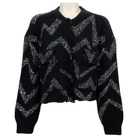 United Nude Nude schwarzer Wollpullover mit silbernen / goldenen bestickten Pailletten-Zickzacks Schwarz
