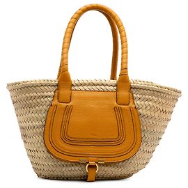 Chloé Brown Medium Raffia Marcie Basket Tote Brown Beige