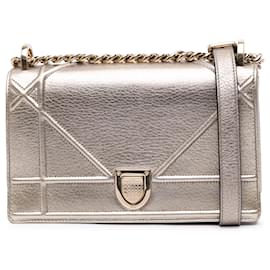 Dior-Dior Gold Small Metallic Grained Calfskin Diorama Flap-Golden,Other