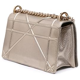Dior-Dior Gold Small Metallic Grained Calfskin Diorama Flap-Golden,Other