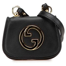 Gucci Blondie Interlocking G Leather Shoulder Wallet Card Case Black