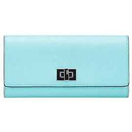 Carteira longa de couro Peekaboo da Fendi Azul Azul claro