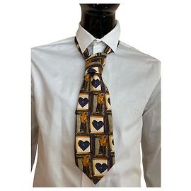 Yves Saint Laurent silk tie – 'hearts & torches' pattern, blue/gold – Made in Italy Multiple colors