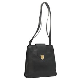 SAINT LAURENT Sac à épaule Cuir Noir Or Auth 132147 Noir Doré