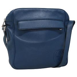 GUCCI Schultertasche Leder Blau Silber 337084 Auth 130167 Silber Blau