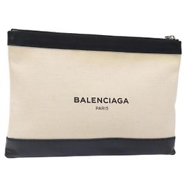 Bolsa Clutch BALENCIAGA em lona e couro branco e preto 373834 Auth gh296 Preto Branco