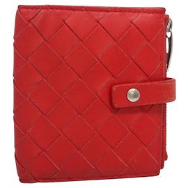Autre Marque BOTTEGA VENETA INTRECCIATO Bifold Wallet Leather Red Auth bs28002 Red