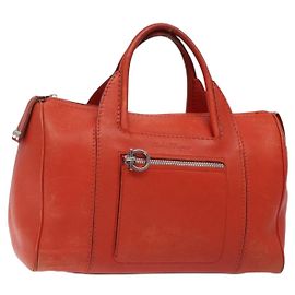 Bolsa de mão de couro laranja e prata Salvatore Ferragamo Auth gh313 Prata Laranja