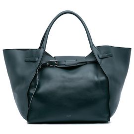 Céline Celine Bolsa Tote Grande em Couro de Bezerro Texturizado Verde Verde Verde escuro