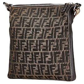 Fendi-Fendi Selleria Zucca Canvas Leather Shoulder Bag-Brown