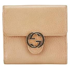 Gucci-Gucci Interlocking Leather Trifold Wallet-Beige