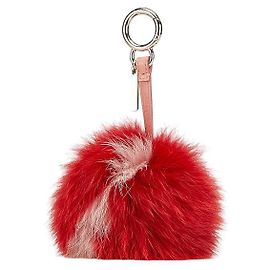 Fendi Pompon Charm Fur Leather Bag Charm Pink Red