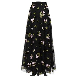 Gonna maxi nera con ricami floreali e volant di Giambattista Valli Nero
