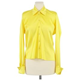 Balenciaga-Balenciaga Golden Yellow Stretch Drape Long Sleeve Blouse-Other