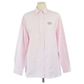 Camicia in denim rosa a maniche lunghe con dettagli del logo Prada Rosa