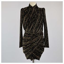 Balenciaga Schwarzes/Goldenes Samt-Minikleid mit Stehkragen Schwarz Golden