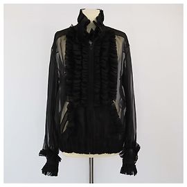 Schwarze Rüschenshirt aus Organza von Chanel Schwarz