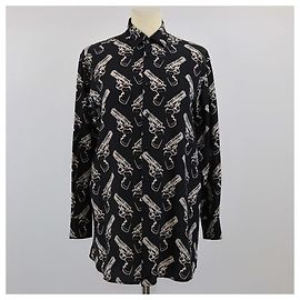 Schwarze Langarmshirt mit Pistolenprint von Saint Laurent Schwarz
