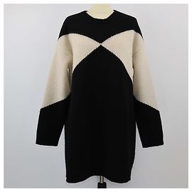 Valentino Schwarz/Beige Strick-Midi-Kleid Schwarz Beige