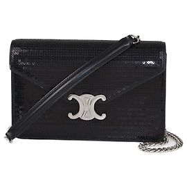 Céline Celine Black Sequin Margo Wallet On Chain Black