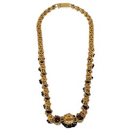 Colar Prada Links em Ouro/Preto com Rosas e Cristais Preto Dourado
