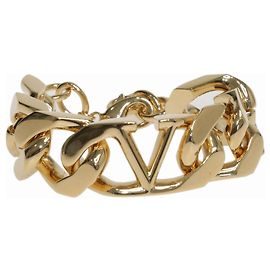 Valentino Pulseira de metal com corrente e logotipo V em ouro Dourado