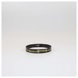 Bracciale stretto PVD con stampa Quadrige nera di Hermès Nero