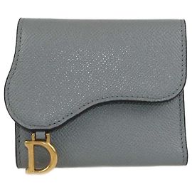 Christian Dior Grey Stone Medium Saddle Card Holder Other